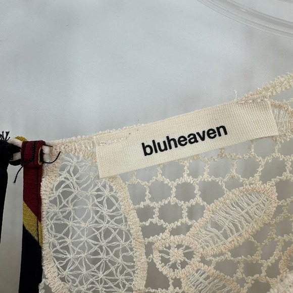 Bluheaven Black Red Striped Bell Sleeve Ruffle Hem Lace Shift Dress Size Medium - Picture 5 of 13